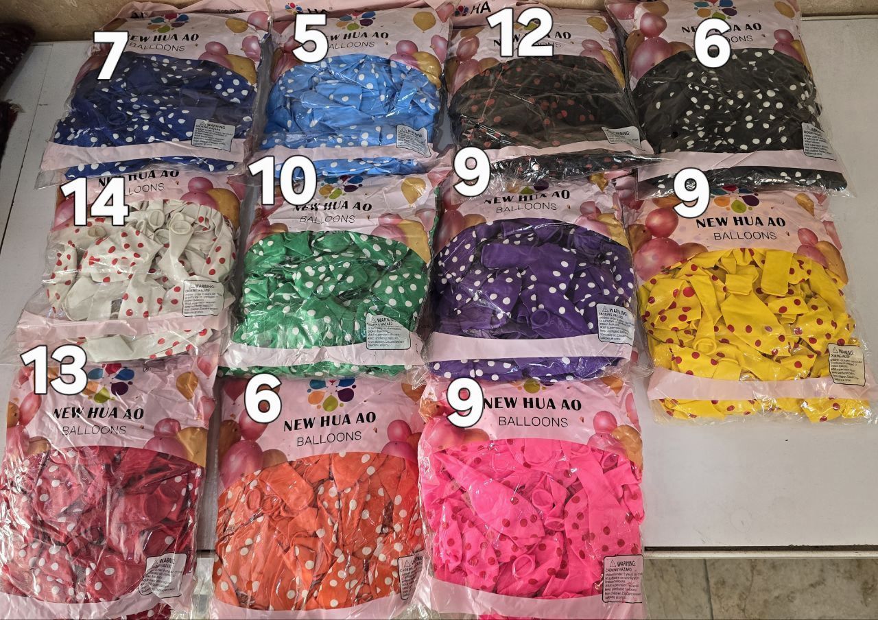 بادکنک 280 خالدار بسته تک رنگ هر کیسه 11رنگ هر کیسه100بسته (فروش فقط بصورت کارتنی)